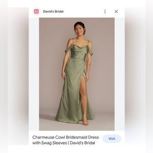 Charmeuse Cowl Bridesmaid Dress Swag Sleeves Davids Bridal Eucalyptus Green